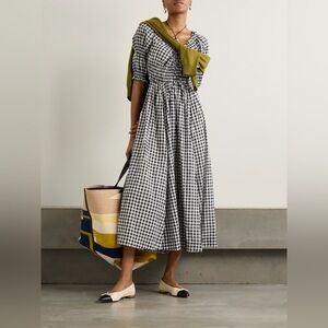 NWT Doen Ischia gingham cotton-voile midi dress